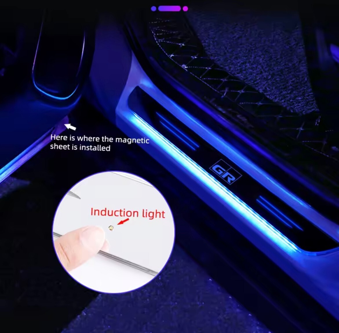 Toyota GR LED Wireless Colour Change Door Sill Protector Strips USB Rechargeable