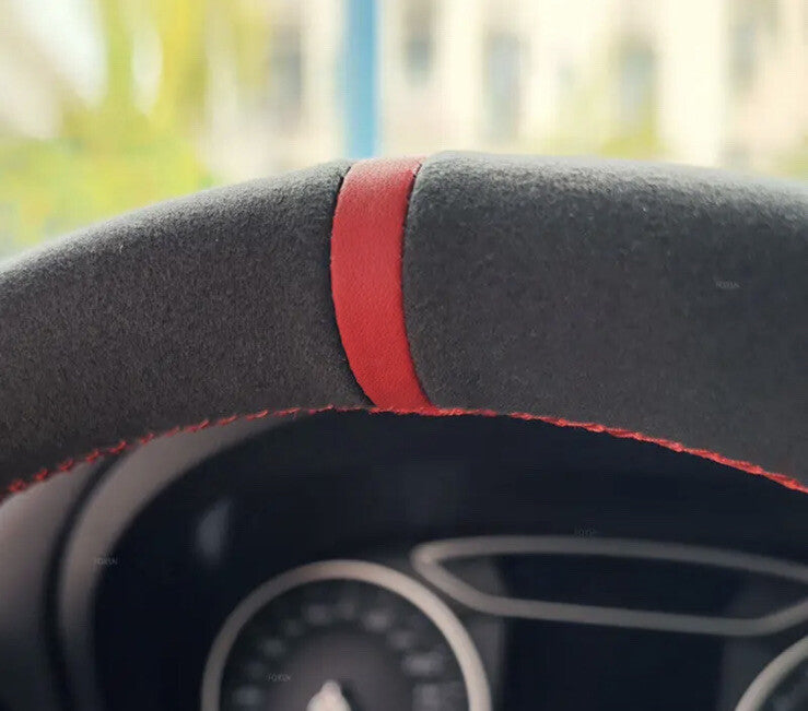 BMW 12345X Series M Sport Suede Steering Wheel Cover Red Thread & Centre Line