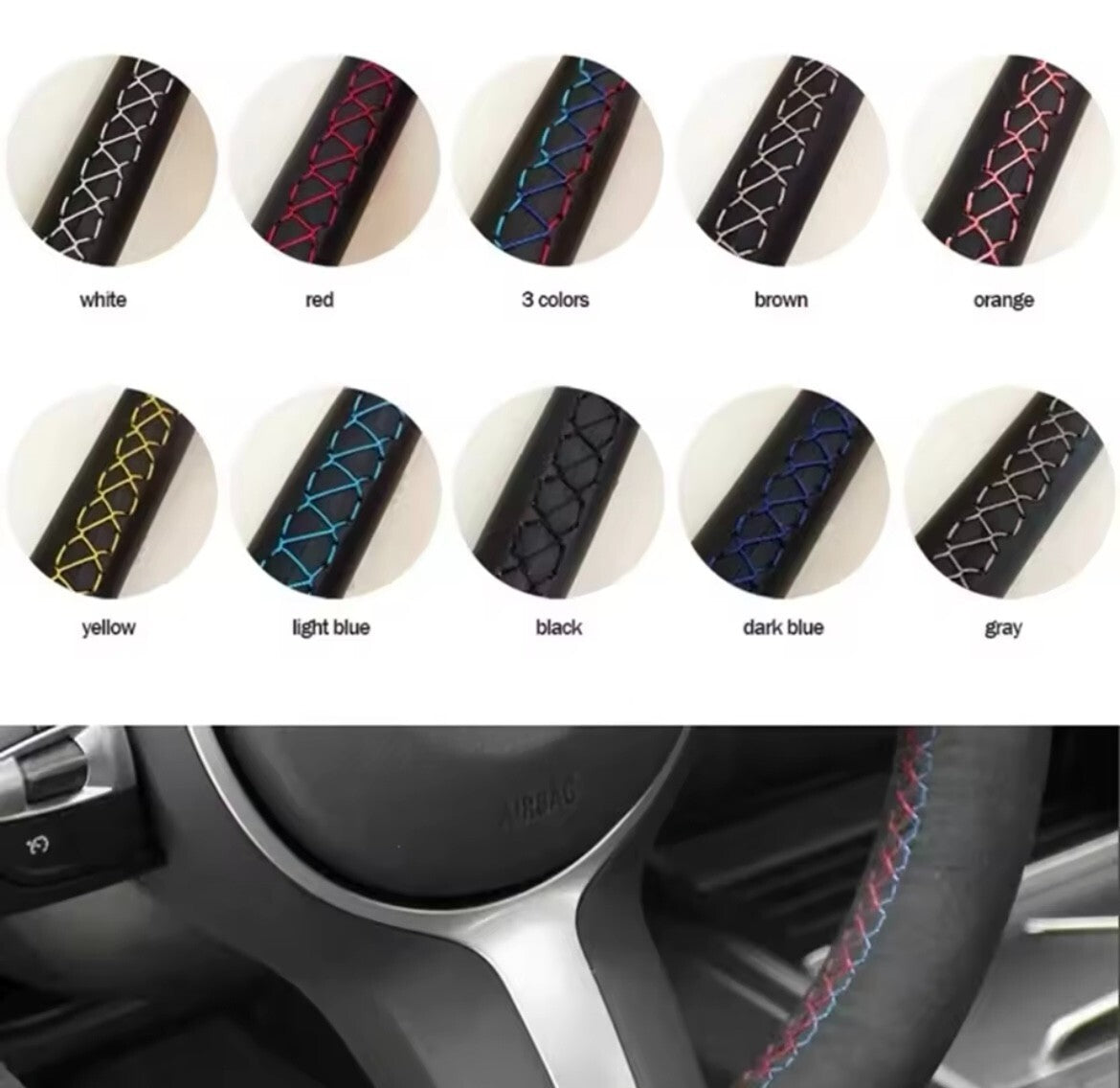 Kia Rio K2 Picanto Morning 2017-2019 PU Leather Steering Wheel Cover Self Stitch