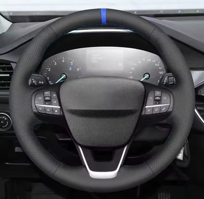 Ford Fiesta MK8 Focus MK4 Kuga Puma PU Leather Steering Wheel Cover Self Stitch