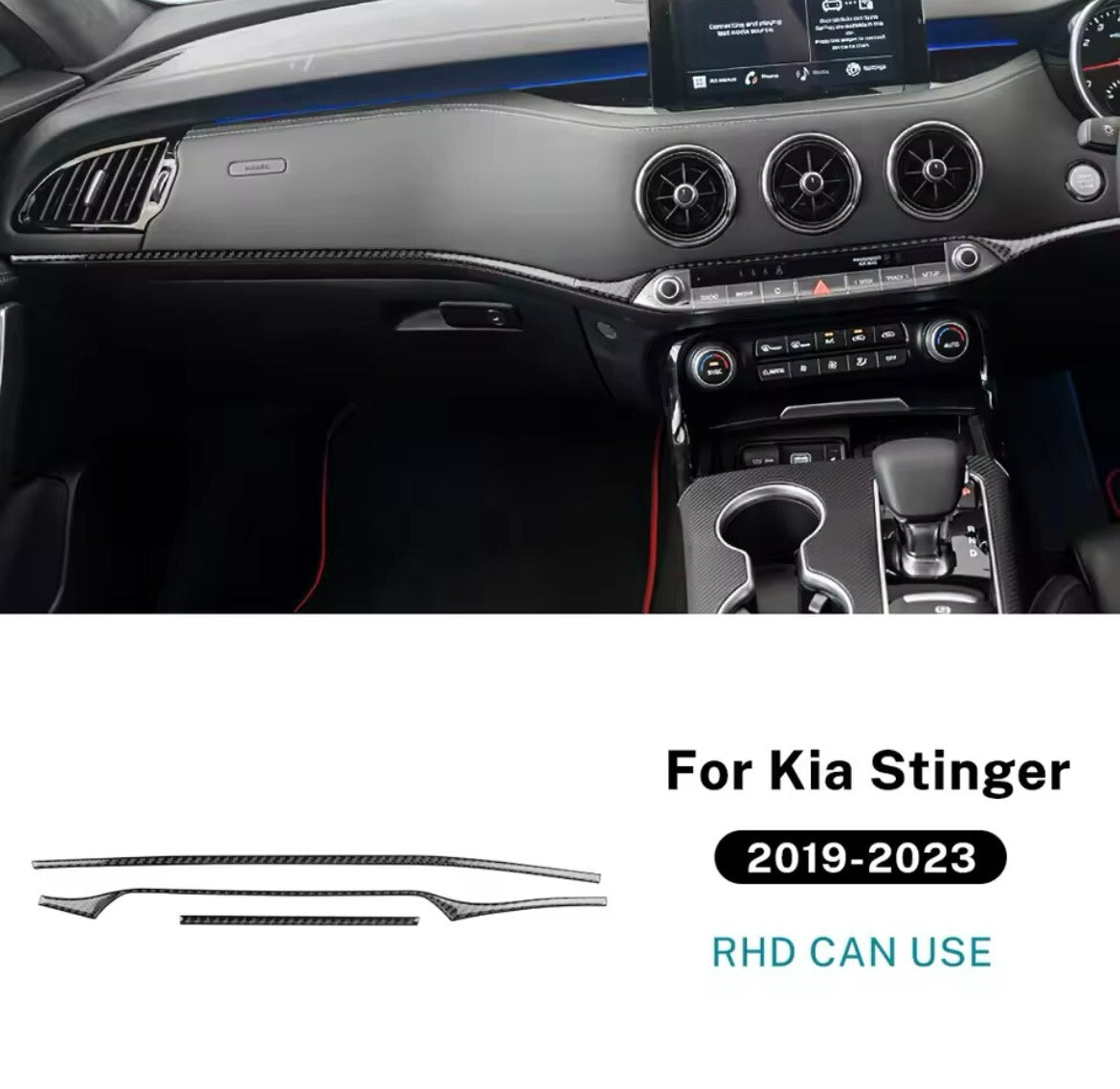 Kia Stinger 2019-2023 Carbon Fibre Passenger Side Centre Dash Trim Overlay RHD