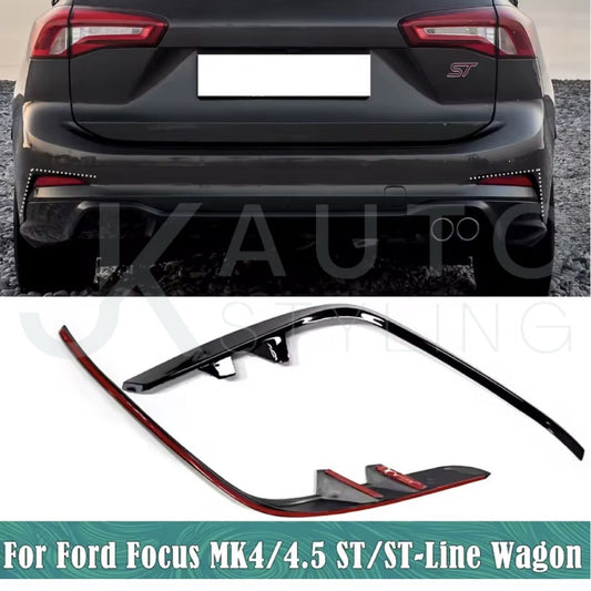 Gloss Black Rear Bumper Canards Reflector Trims For Ford Focus MK4 Estate ST ST Line
