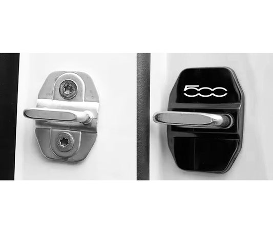 Fiat 500 Black Stainless Steel Door Lock Catch Protector Covers 2pcs Style B