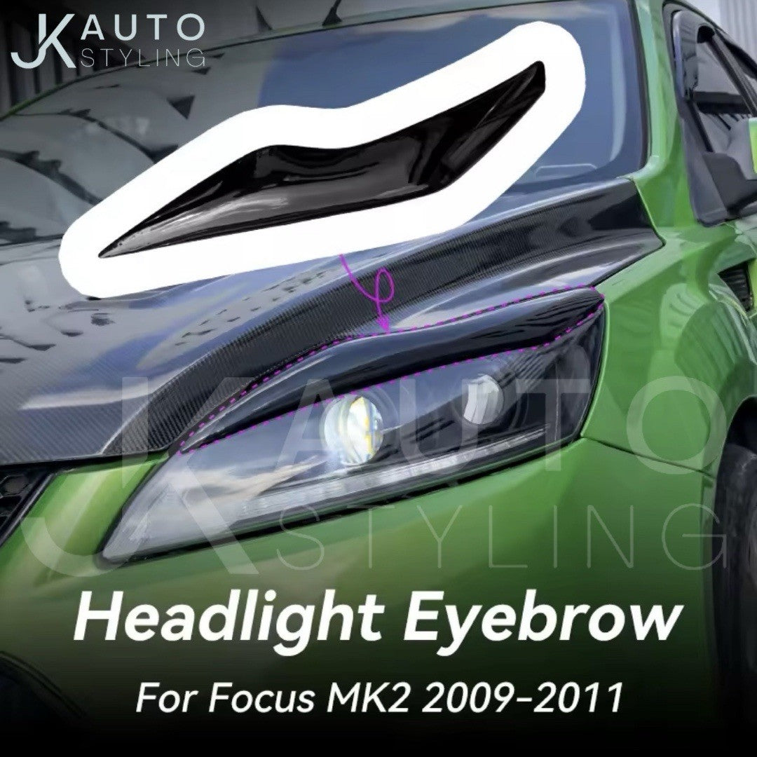 Ford Focus MK2 MK2.5 2009-2011 Gloss Black Headlight Eyelid Eyebrows 2pcs