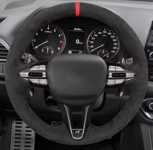 Hyundai I30 Kona Veloster N Suede Steering Wheel Cover Self Stitch Red Thread