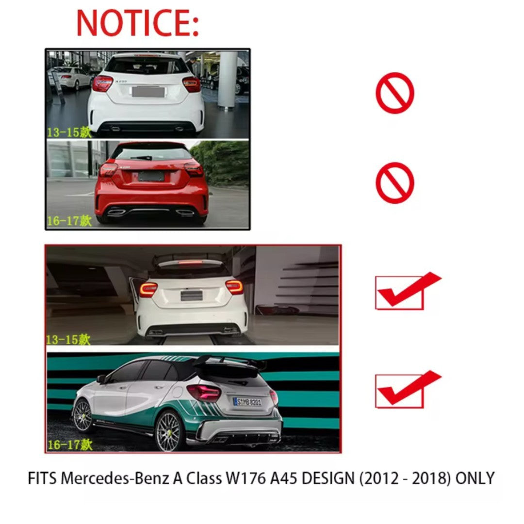 Mercedes A45 AMG W176 Gloss Black Rear Spats Rear Bumper Side Splitters Body Kit