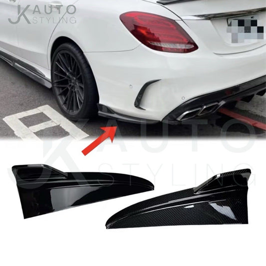 Gloss Black Rear Spats Bumper Side Splitters For Mercedes C Class W205 2015-2021