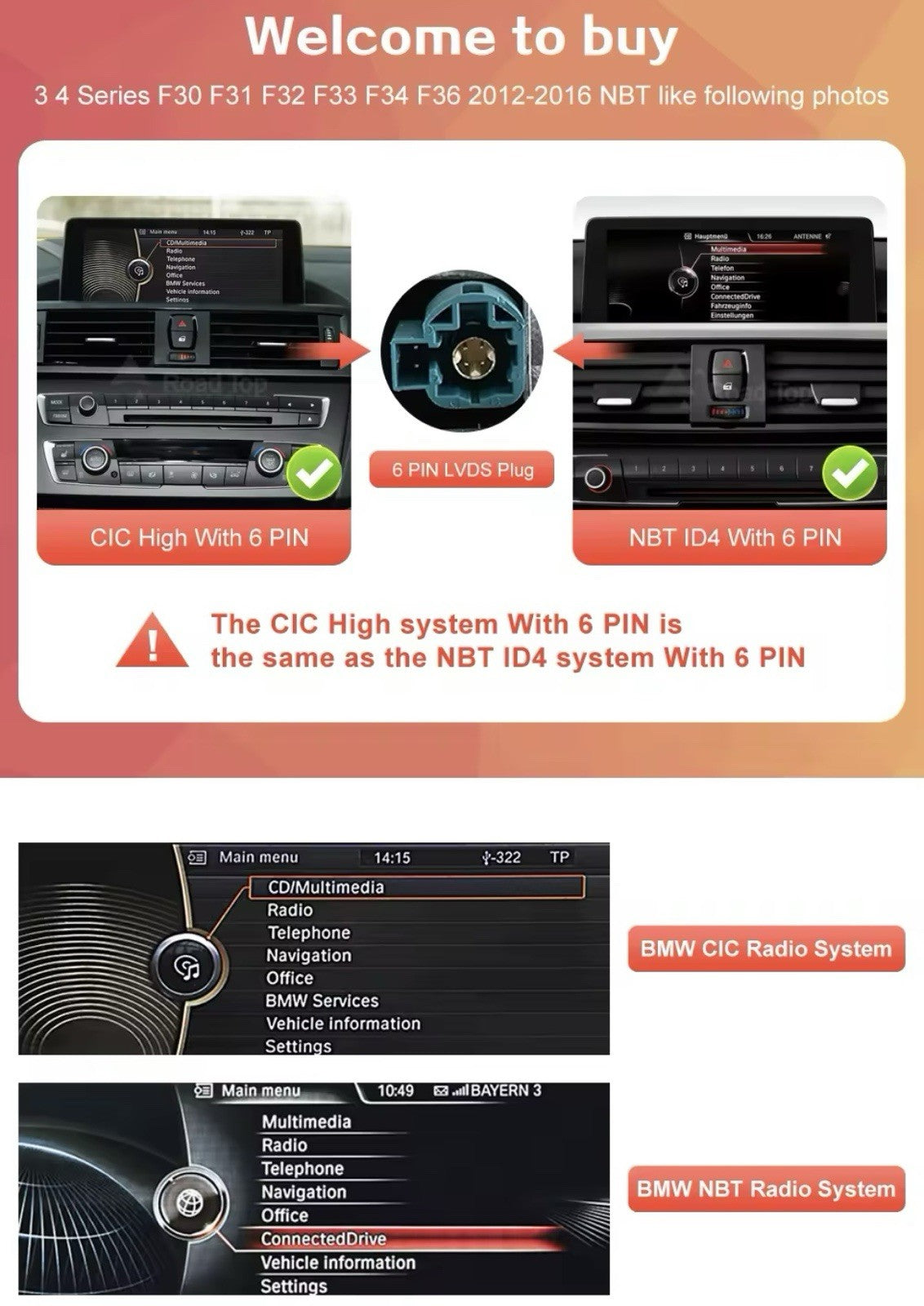 10.25" NBT Linux Screen Upgrade Carplay Android Auto For BMW 3 4 Series 2012-16
