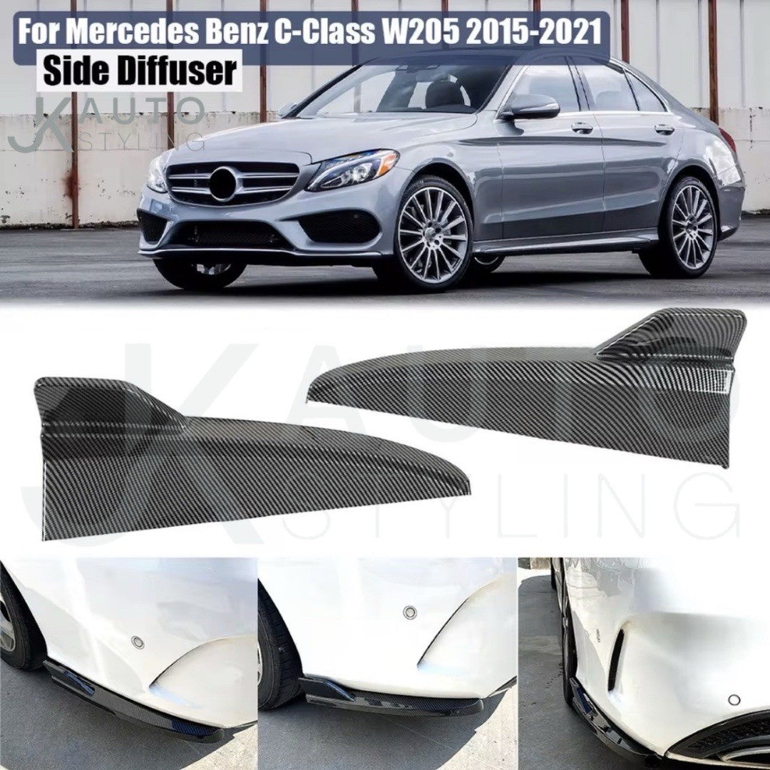 Carbon Fibre Rear Spats Bumper Splitters For Mercedes C Class W205 2015-2021