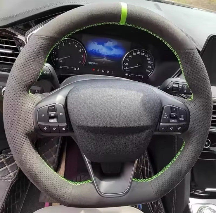 Ford Focus MK4 Fiesta MK8 Suede Steering Wheel Cover Self Stitch Green OEM Fit
