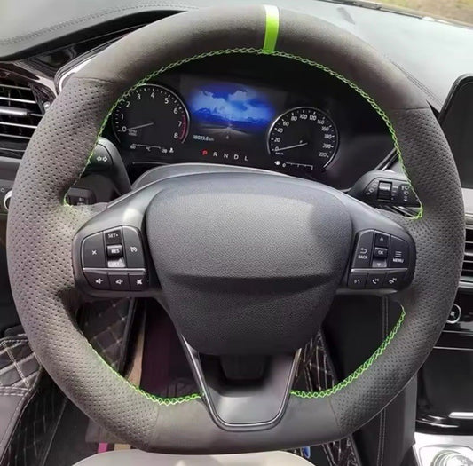 Ford Focus MK4 Fiesta MK8 Suede Steering Wheel Cover Self Stitch Green OEM Fit