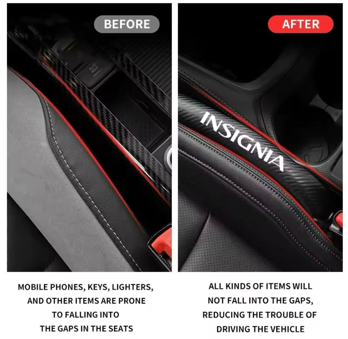2pcs Insignia Seat Gap Filler Pads PU Leather Carbon For Vauxhall Insignia A B