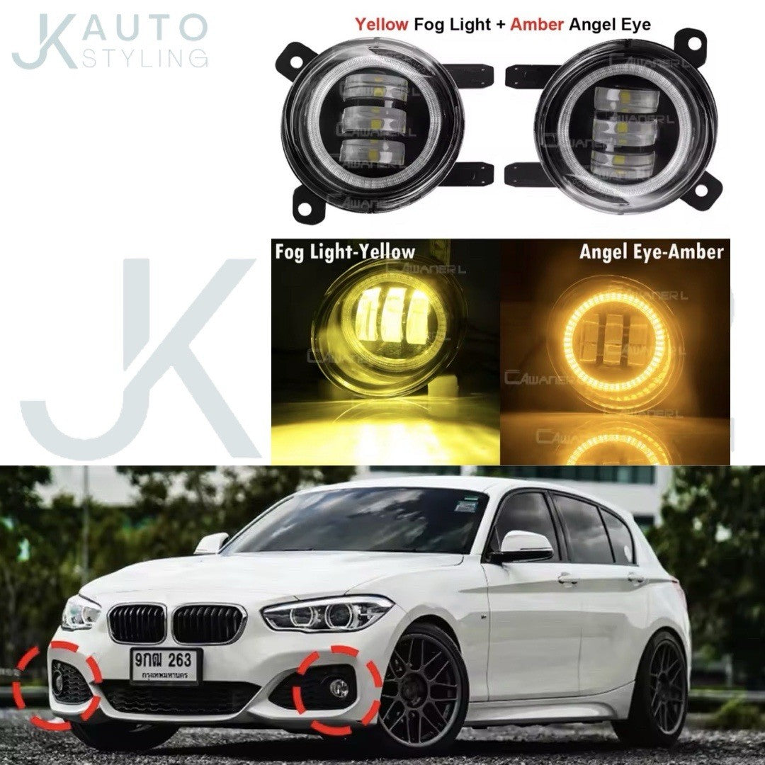 BMW 1 Series F20 F21 2011-2015 Amber + Yellow Halo Lights Front Fog DRL Angel