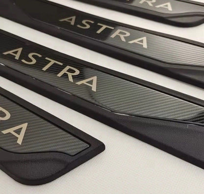 Vauxhall Astra Stainless Steel Carbon Door Sill Protectors Scuff Plates 4pcs