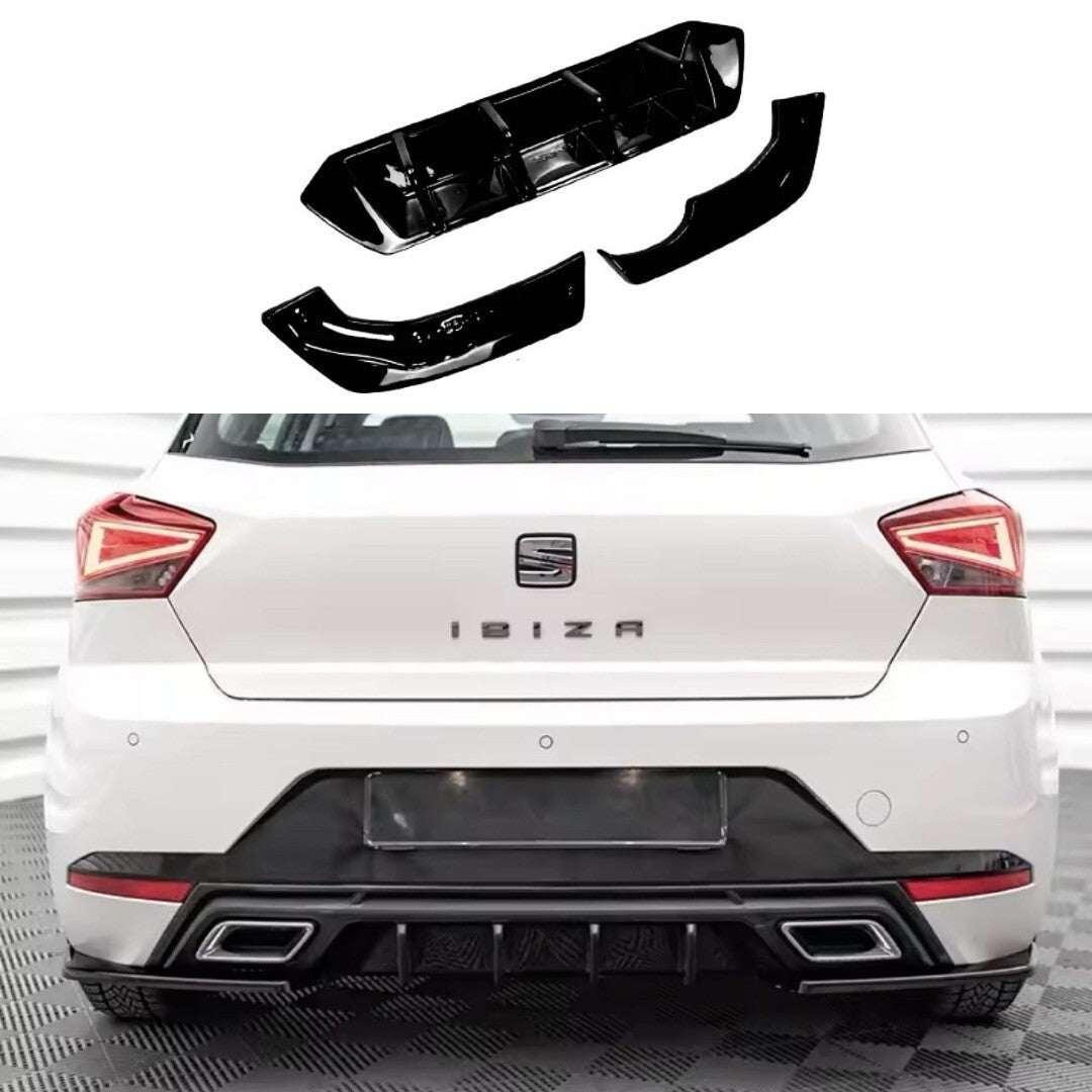 Seat Ibiza MK5 2017-2021 Rear Bumper Diffuser & Rear Spats Kit Gloss Black 3pcs