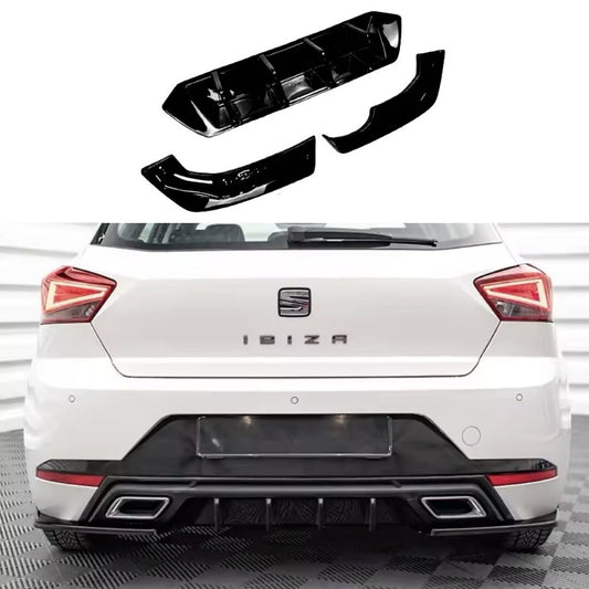 Seat Ibiza MK5 2017-2021 Rear Bumper Diffuser & Rear Spats Kit Gloss Black 3pcs
