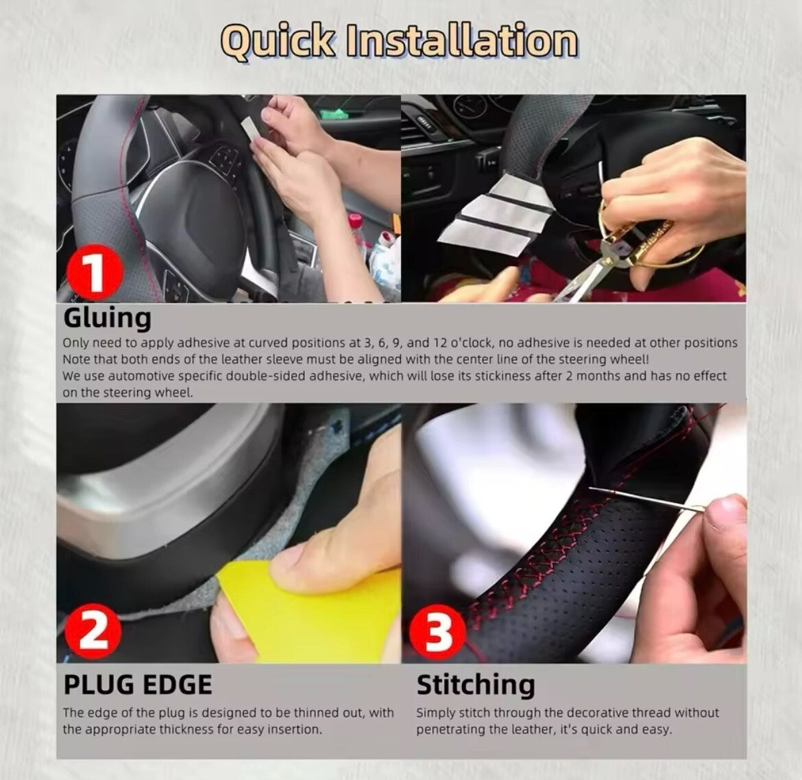 Hyundai I30 Veloster Leather Suede Steering Wheel Cover Self Stitch Red Thread