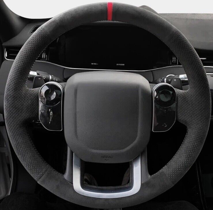 Suede Steering Wheel Cover Self Stitch For Range Rover Sport 2014-2017 Black Red