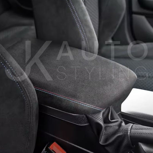 BMW 1 Series F20 F21 2011-2019 Alcantara Armrest Cover With Red Blue Print RHD