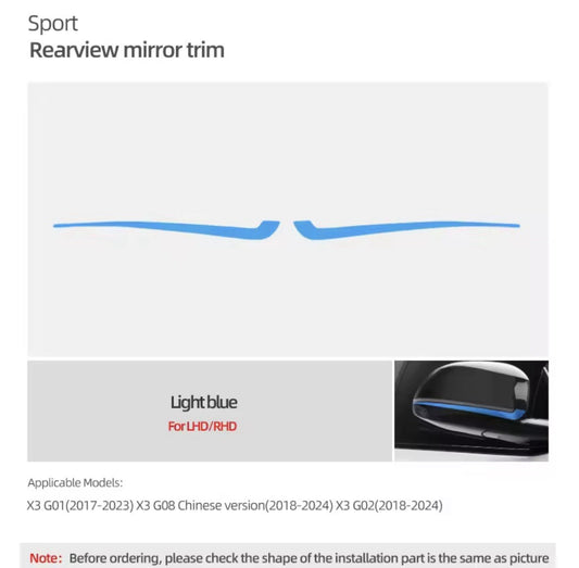 BMW X3 G01 G08 X4 G02 2017-2024 Light Blue Wing Mirror Liner Strips 2pcs