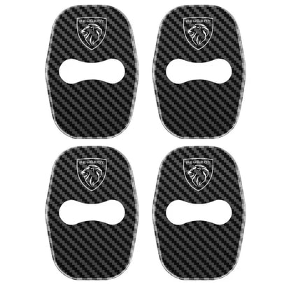 Peugeot Carbon Fibre Effect Stainless Door Lock Catch Protector Covers 4pcs