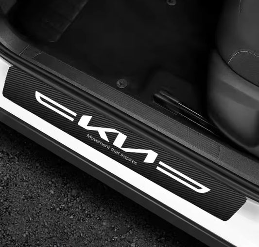 New Kia Carbon Fibre Effect Car Door Sill Protector Strips Vinyl 4pcs