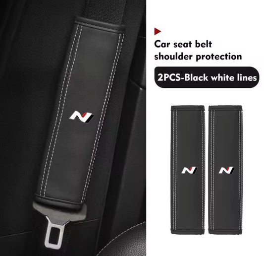 Hyundai i30 i20 Kona Tucson N PU Leather Seatbelt Shoulder Pads Black White