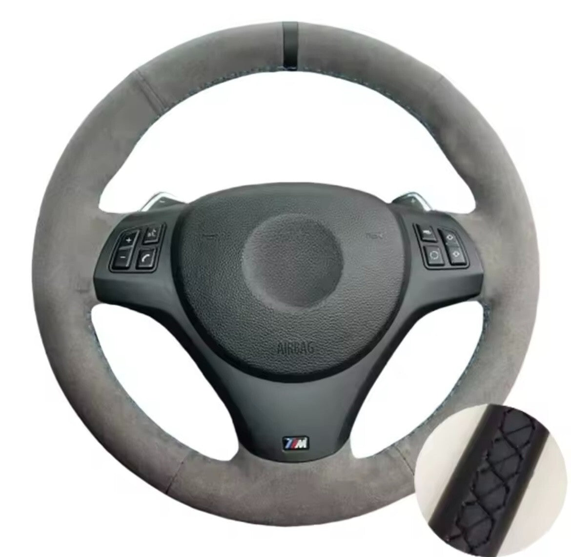 BMW M Sport M3 E90 E91 E92 E93 E87 E81 E82 E88 Suede Steering Wheel Cover Black