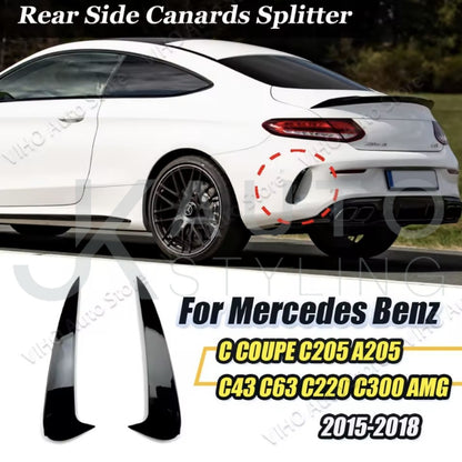 Mercedes C Class Coupe C205 2015-19 Rear Bumper Grille Vent Canards Gloss Black