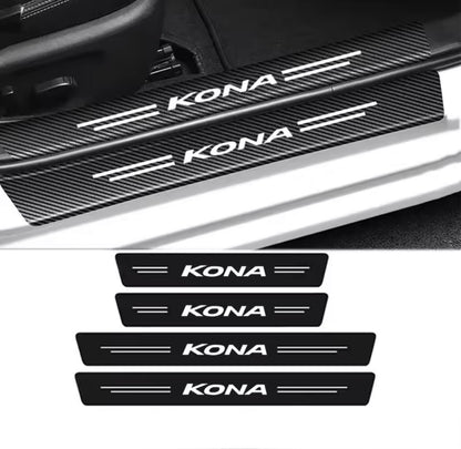 Hyundai KONA Carbon Fibre Effect Vinyl Adhesive Door Sill Overlay Strips 4pcs
