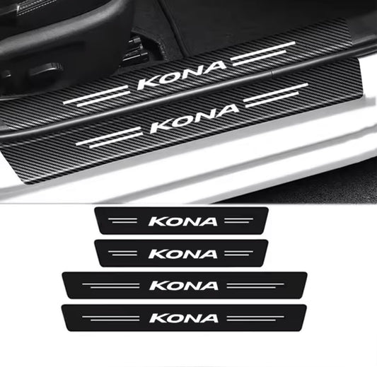 Hyundai KONA Carbon Fibre Effect Vinyl Adhesive Door Sill Overlay Strips 4pcs