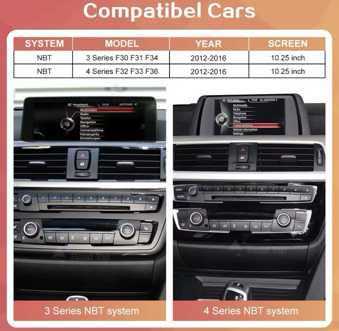 10.25" NBT Linux Screen Upgrade Carplay Android Auto For BMW 3 4 Series 2012-16