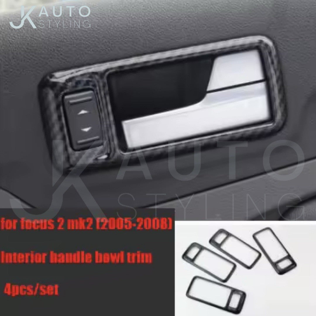 Carbon Fibre Interior Handle Trim Cover Surrounds 4pcs For Ford Focus MK2 2005-2008