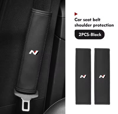 Hyundai i30 i20 Kona Tucson N PU Leather Seatbelt Shoulder Cover Pads Full Black
