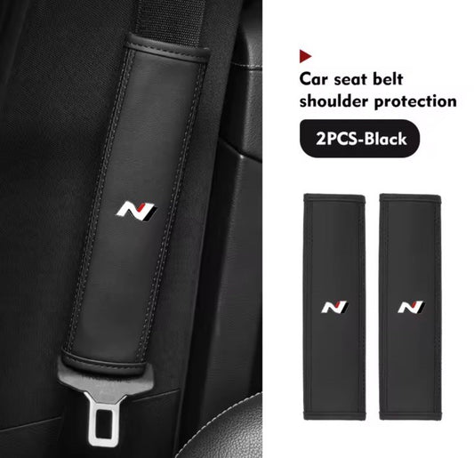 Hyundai i30 i20 Kona Tucson N PU Leather Seatbelt Shoulder Cover Pads Full Black