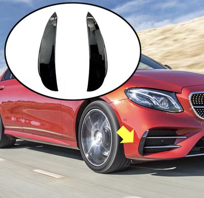 Mercedes E Class W213 2016-19 Gloss Black Front Bumper Side Grille Vent Canards