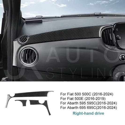 Fiat 500 Abarth 595 695 Carbon Fibre Full Main Dashboard Trim Cover RHD 3pcs
