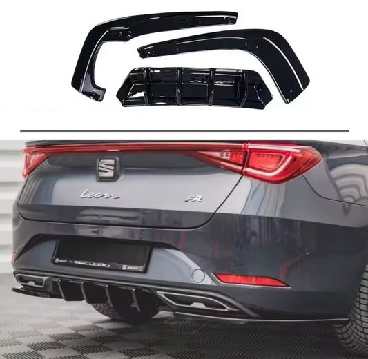 Seat Leon FR MK4 2020-2025 Rear Bumper Diffuser & Rear Spats Kit Gloss Black 3pc