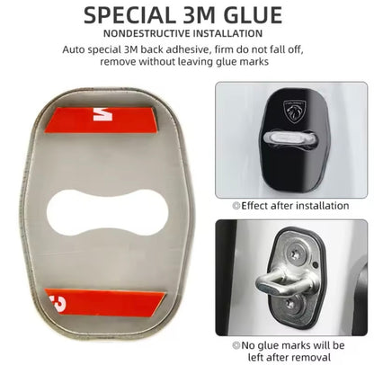 Peugeot Red Stainless Steel Door Lock Catch Protector Covers Accessories 4pcs