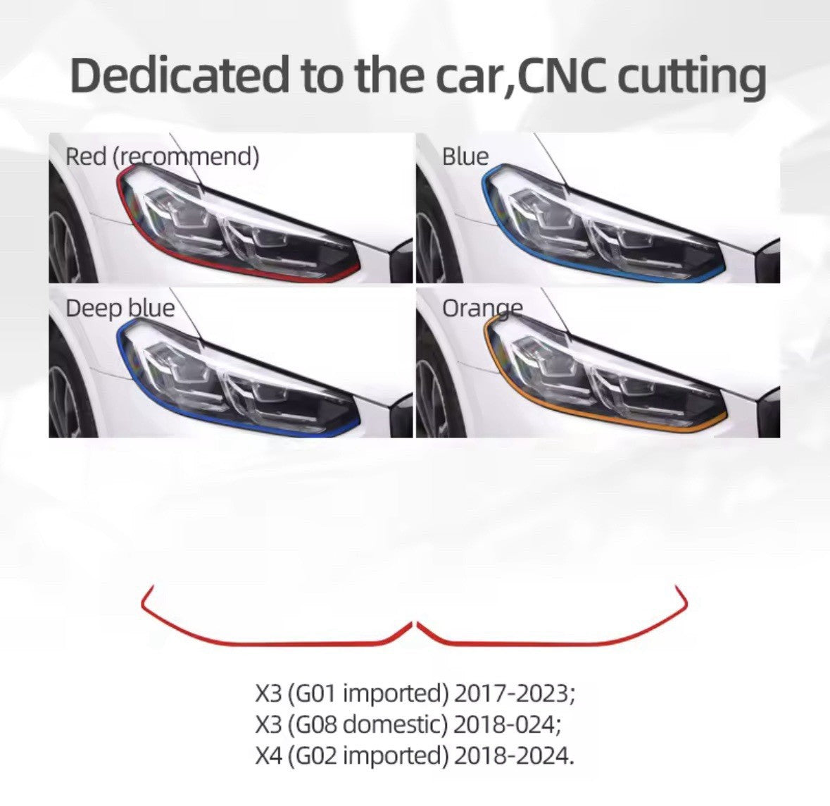 BMW X3 G01 G08 X4 G02 2017-2024 Red Headlight Eyebrow Liner Strips 2pcs
