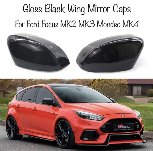 Ford Focus MK2 Mk3 Gloss Black Wing Mirror Caps Side Mirror Covers Pair