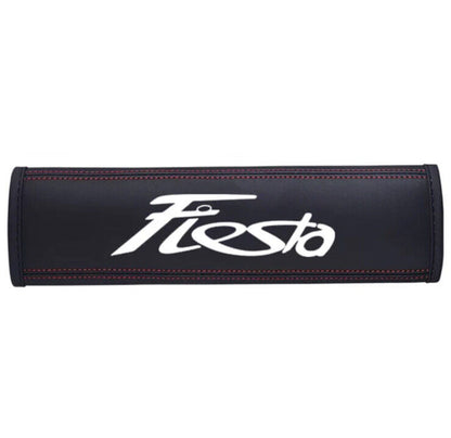 Ford Fiesta Seatbelt Cover Shoulder Pad Black Leather With Red Stitch 2pcs