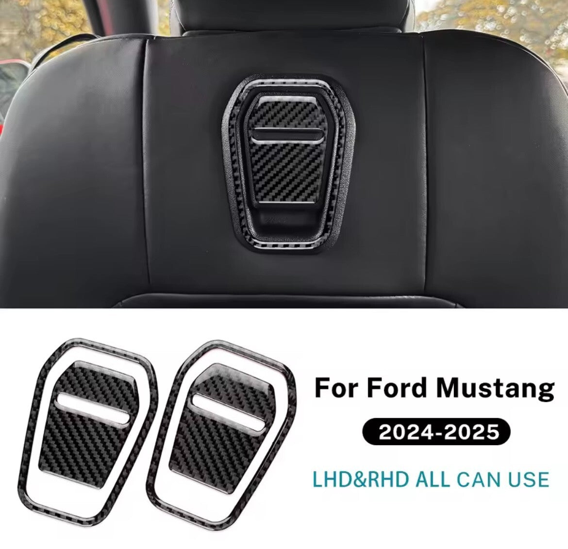 Ford Mustang 2024 2025 Carbon Fibre Car Seat Rear Handle Trim Cover 2pcs