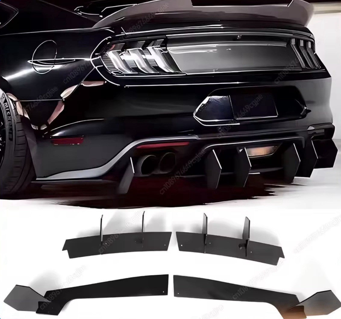 Ford Mustang 2015-2021 Gloss Black Rear Bumper Diffuser Body Kit Blades Fins