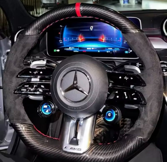 Mercedes Benz AMG GT 2021+ Steering Wheel Cover Carbon Fibre & Suede Red Thread