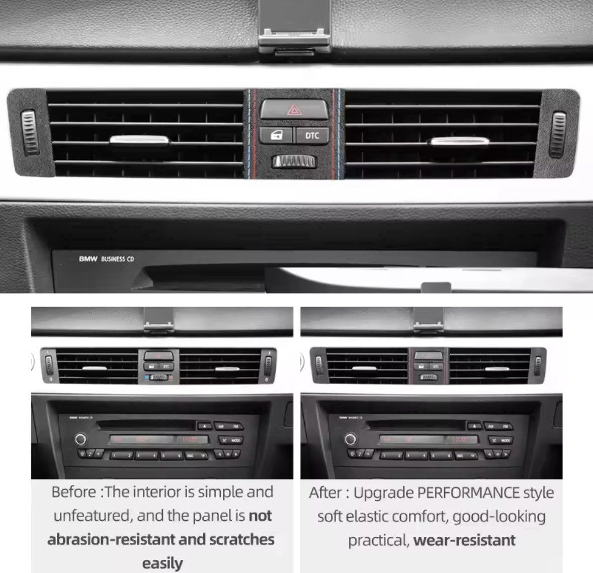 BMW E90 E92 E93 Black Alcantara Centre Dashboard Panel Trim Cover Set 5pcs