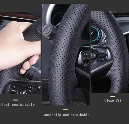 Ford Focus MK3 2012-2014 Kuga Black Leather Steering Wheel Cover Red Stitch