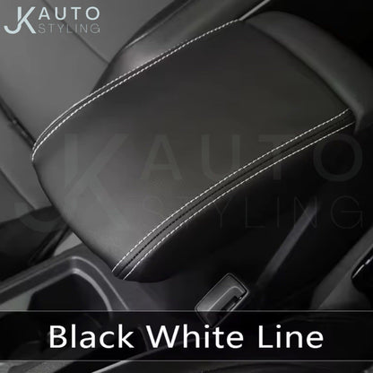 Ford Focus MK3.5 2015-2018 Black PU Leather Armrest Cover Protector White Stitch