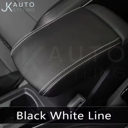 Ford Focus MK3.5 2015-2018 Black PU Leather Armrest Cover Protector White Stitch