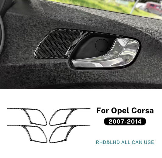 Vauxhall Corsa D 2007-2014 Carbon Fibre Interior Door Handle Trim Surrounds 4pcs